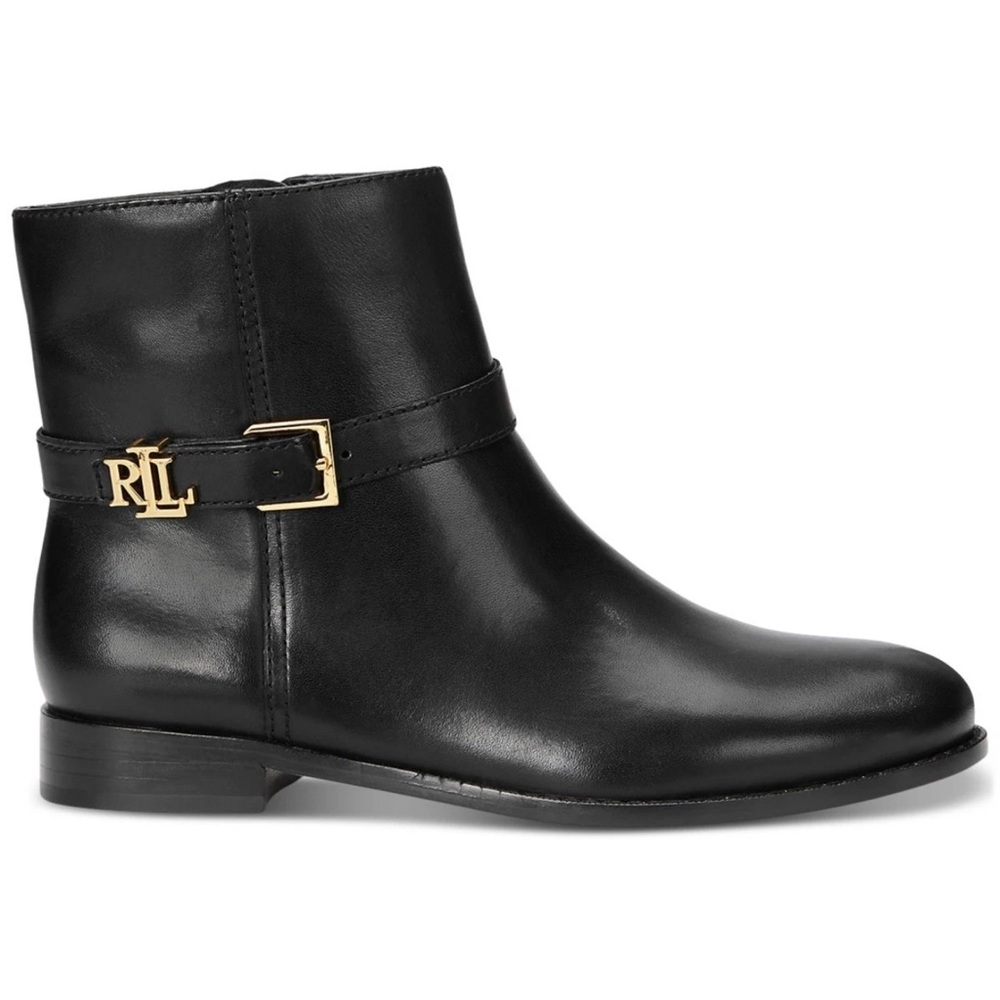 Lauren Ralph Lauren Women S Brooke Burnished Leather Bootie Black 6 Medium
